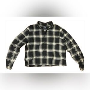 Black Plaid GAP Cropped Long Sleeved Flannel, Size M